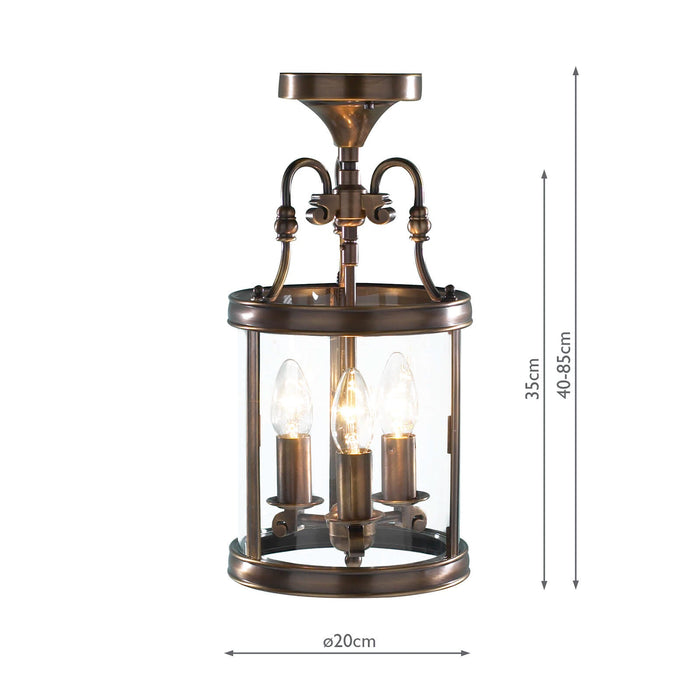 Dar Lighting Lambeth 3 Light Lantern Dual Mount Antique Brass • LAM0375