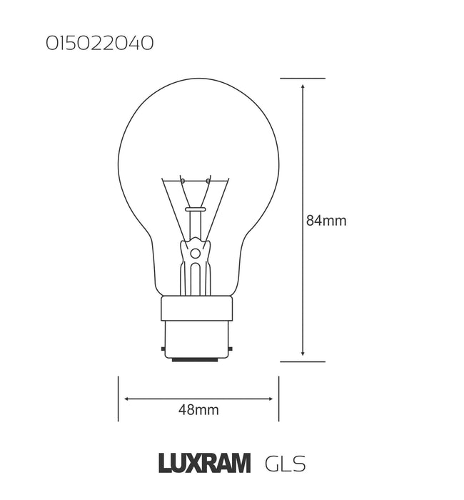 Luxram  A48 Duo-Pack GLS B22 Clear 40W Incandescent/T  • 015022040