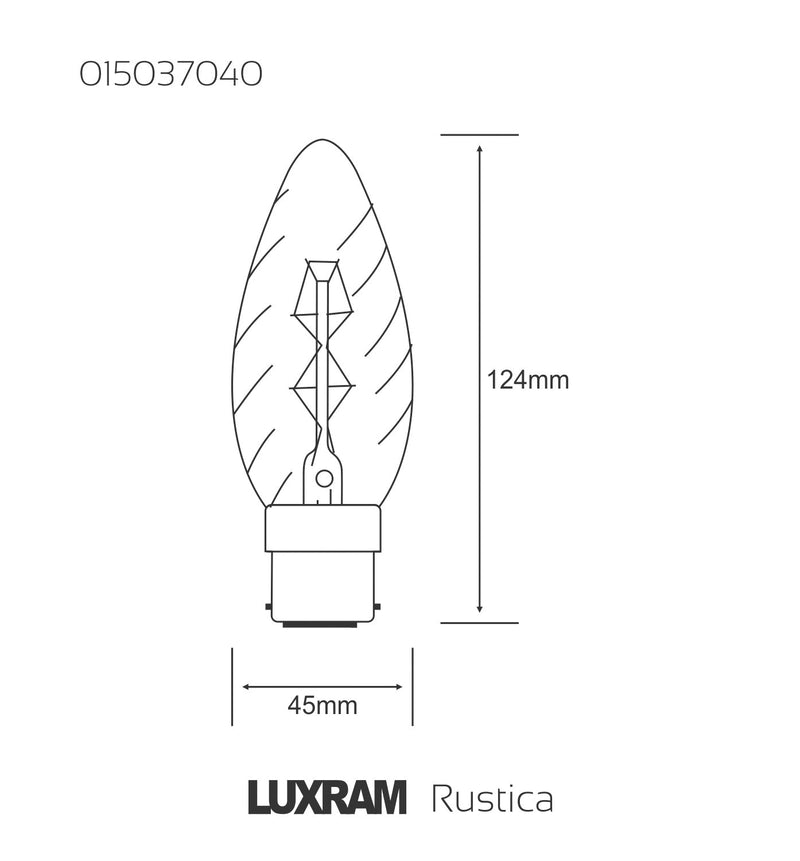 Luxram Rustica Candle 45mm/S Twisted B22 Clear 40W  • 015037040