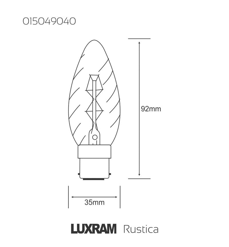 Luxram Rustica Candle Twisted/S B22 Clear 40W  • 015049040