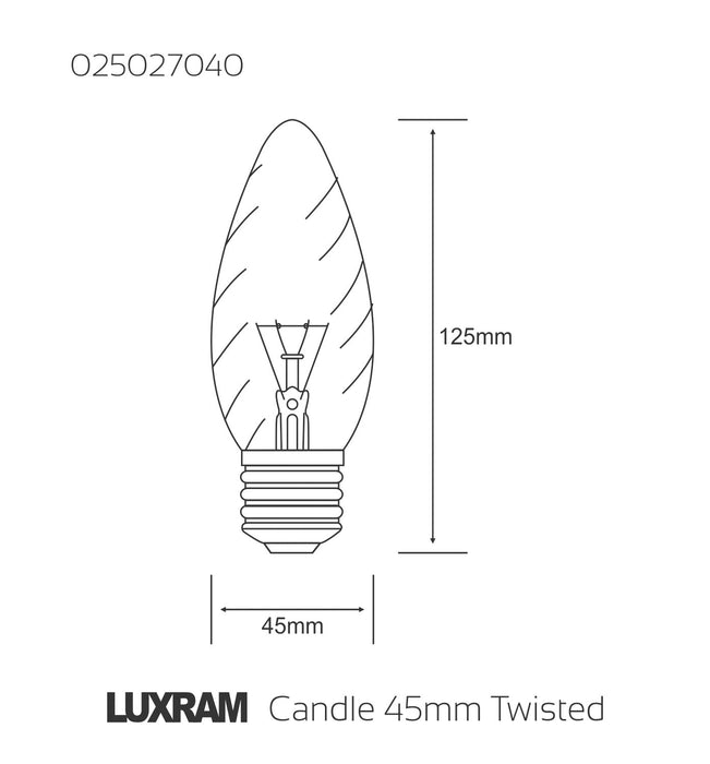 Luxram  Candle 45mm Twisted Clear E27 40W  • 025027040