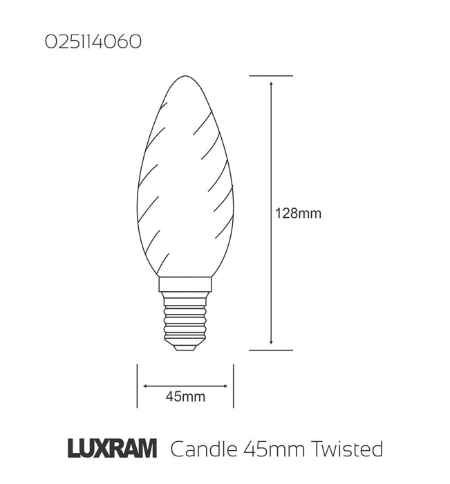 Luxram  Candle 45mm Twisted Frosted E14 60W  • 025114060