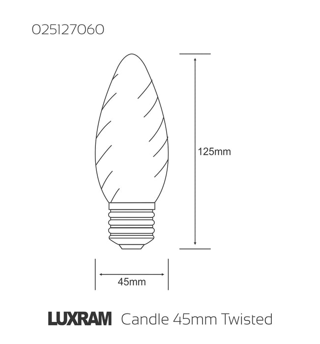 Luxram  Candle 45mm Twisted Frosted E27 60W  • 025127060