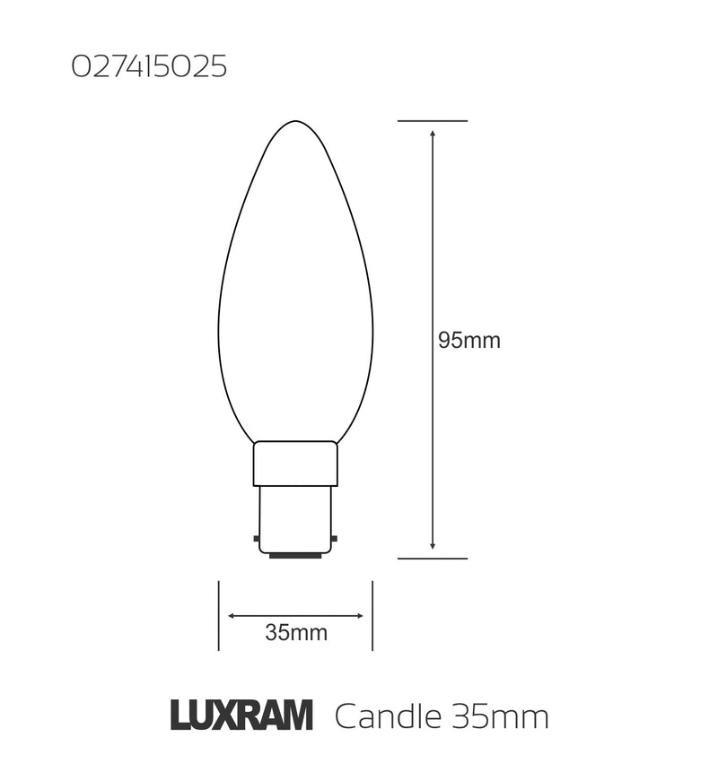 Luxram  Candle 35mm B15D Opal 25W Incandescent/T  • 027415025