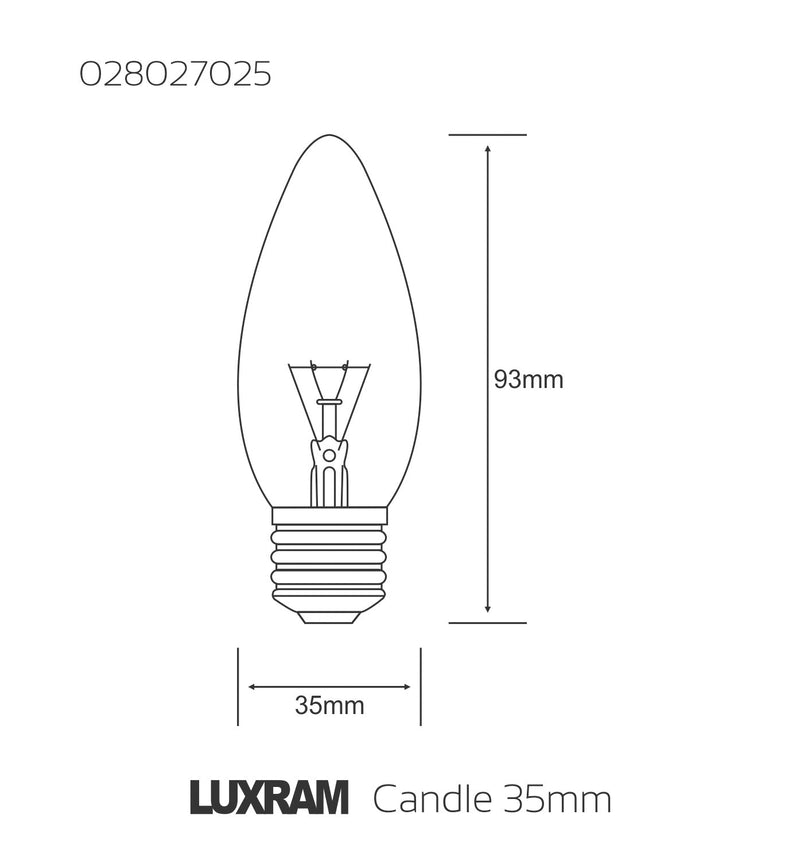 Luxram  Candle 35mm E27 Clear 25W  Incandescent/T  • 028027025