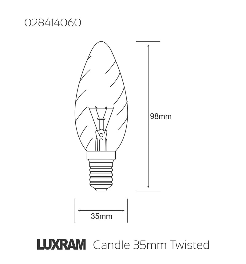 Luxram  Candle 35mm Twisted E14  Clear 60W Incandescent/T  • 028414060