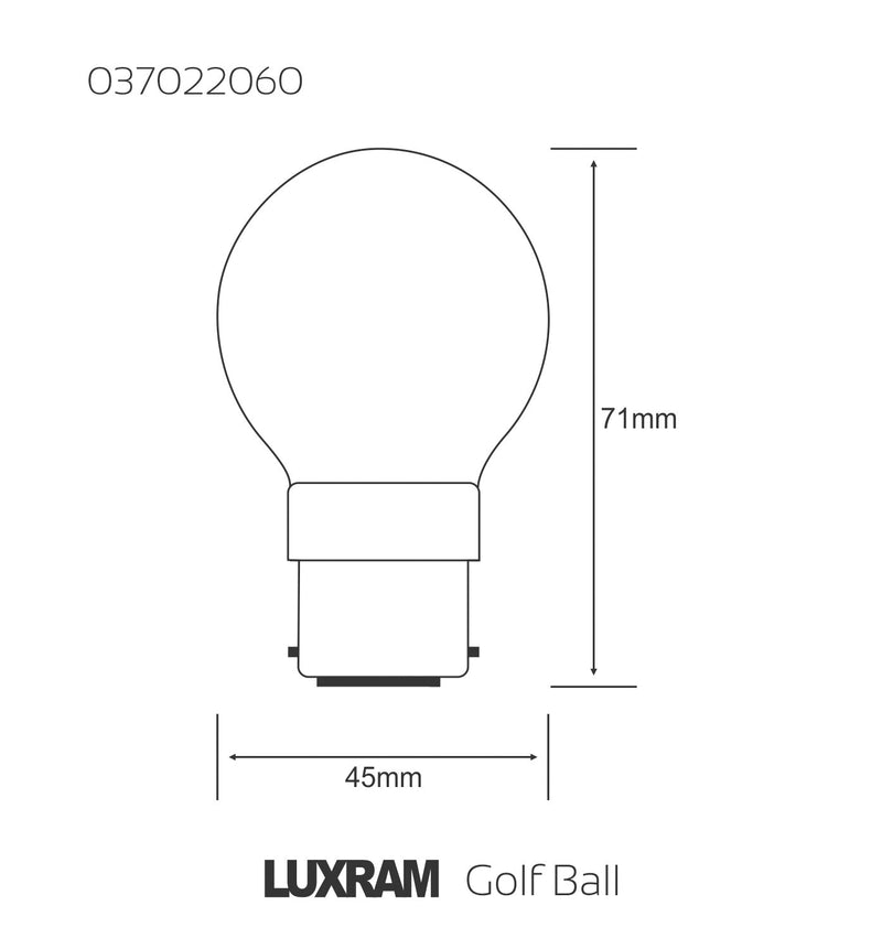 Luxram  Golf Ball B22 Opal 60W Incandescent/T  • 037022060