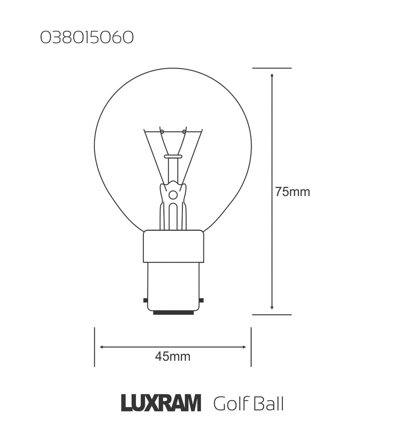 Luxram  Golf Ball B15D Clear 60W Incandescent/T  • 038015060