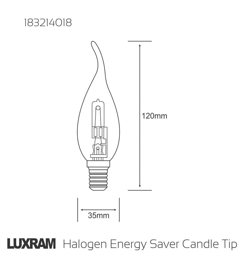 Luxram  Halogen Energy Saver Candle Tip E14 18W  • 183214018