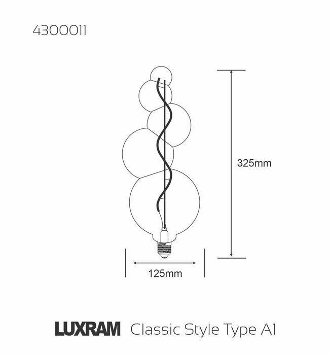 Luxram Classic Style LED Type A1 E27 Dimmable 220-240V 4W 2100K, 120lm, Smoke Finish, 3yrs Warranty • 4300011