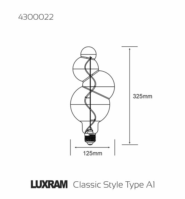 Luxram Classic Style LED Type A1 E27 Dimmable 220-240V 4W 2100K, 200lm, Amber Finish, 3yrs Warranty  • 4300022