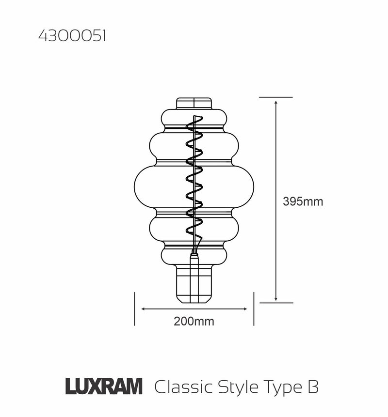 Luxram Classic Style LED Type B E27 Dimmable 220-240V 4W 2100K, 120lm, Smoke Finish, 3yrs Warranty • 4300051