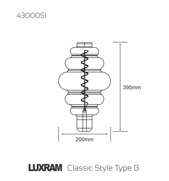Luxram Classic Style LED Type B E27 Dimmable 220-240V 4W 2100K, 120lm, Smoke Finish, 3yrs Warranty • 4300051