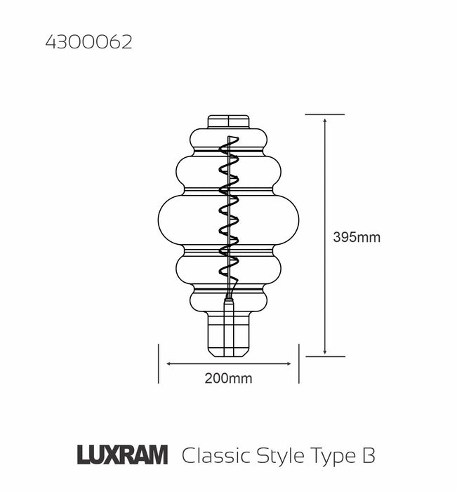 Luxram Classic Style LED Type B E27 Dimmable 220-240V 4W 2100K, 200lm, Amber Finish, 3yrs Warranty  • 4300062