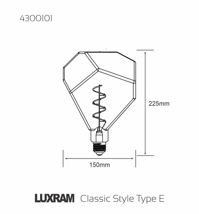 Luxram Classic Style LED Type E E27 Dimmable 220-240V 4W 2100K, 120lm, Smoke Finish, 3yrs Warranty • 4300101