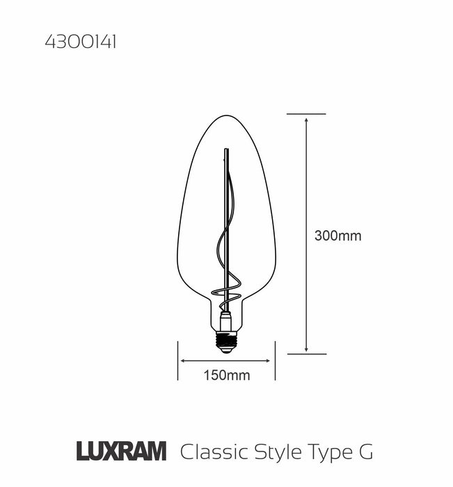 Luxram Classic Style LED Type G E27 Dimmable 220-240V 4W 2100K, 120lm, Smoke Finish, 3yrs Warranty  • 4300141