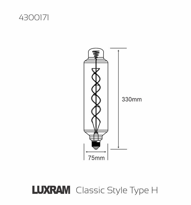 Luxram Classic Style LED Type H E27 Dimmable 220-240V 4W 2100K, 120lm, Smoke Finish, 3yrs Warranty • 4300171