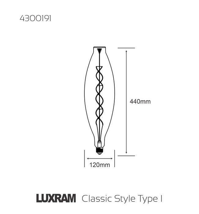 Luxram Classic Style LED Type I E27 Dimmable 220-240V 4W 2100K, 120lm, Smoke Finish, 3yrs Warranty  • 4300191