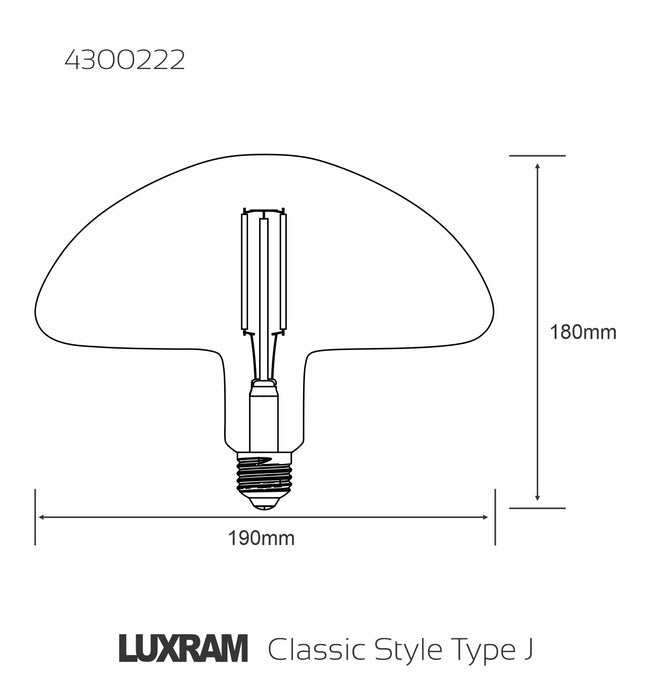 Luxram Classic Style LED Type J E27 Dimmable 220-240V 4W 2100K, 200lm, Amber Finish, 3yrs Warranty • 4300222