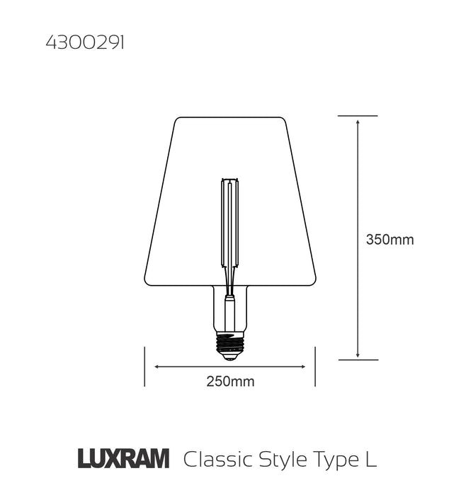 Luxram Classic Style LED Type L E27 Dimmable 220-240V 4W 2100K, 120lm, Smoke Finish, 3yrs Warranty • 4300291