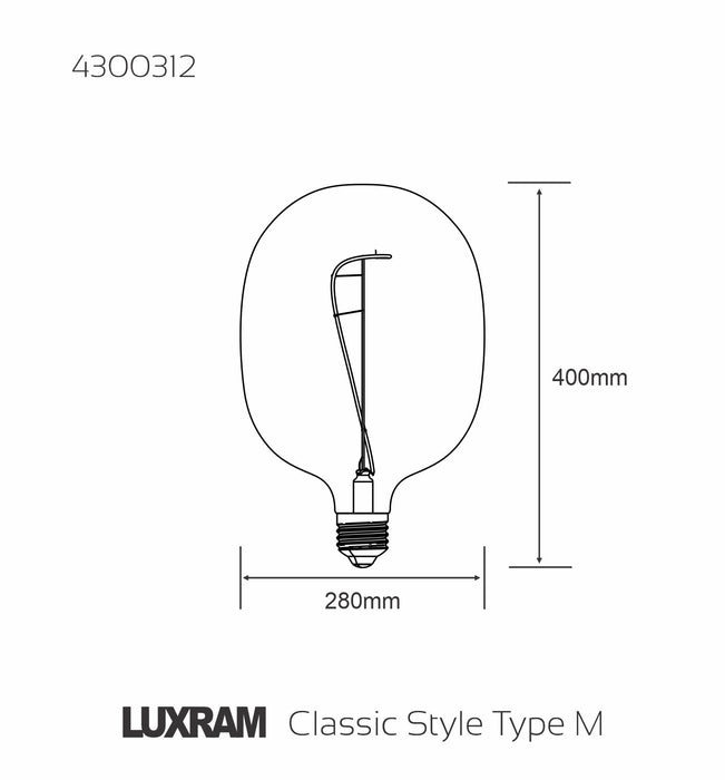 Luxram Classic Style LED Type M E27 Dimmable 220-240V 4W 2100K, 200lm, Amber Finish, 3yrs Warranty  • 4300312