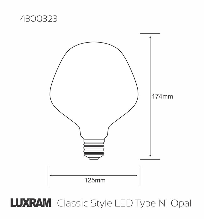 Luxram Classic Style LED Type N1 E27 Dimmable 220-240V 4W 2700K, 320lm, Opal Finish, 3yrs Warranty • 4300323