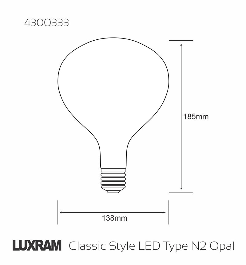 Luxram Classic Style LED Type N2 E27 Dimmable 220-240V 4W 2700K, 320lm, Opal Finish, 3yrs Warranty • 4300333