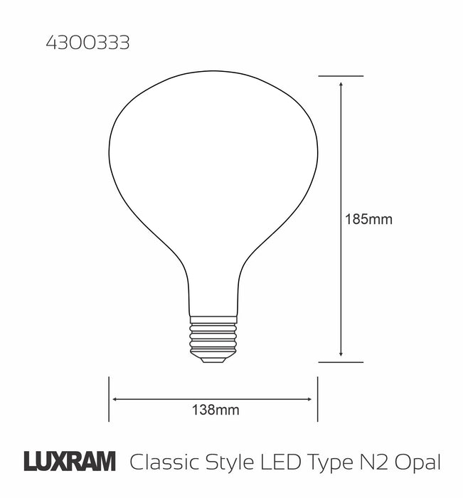 Luxram Classic Style LED Type N2 E27 Dimmable 220-240V 4W 2700K, 320lm, Opal Finish, 3yrs Warranty • 4300333