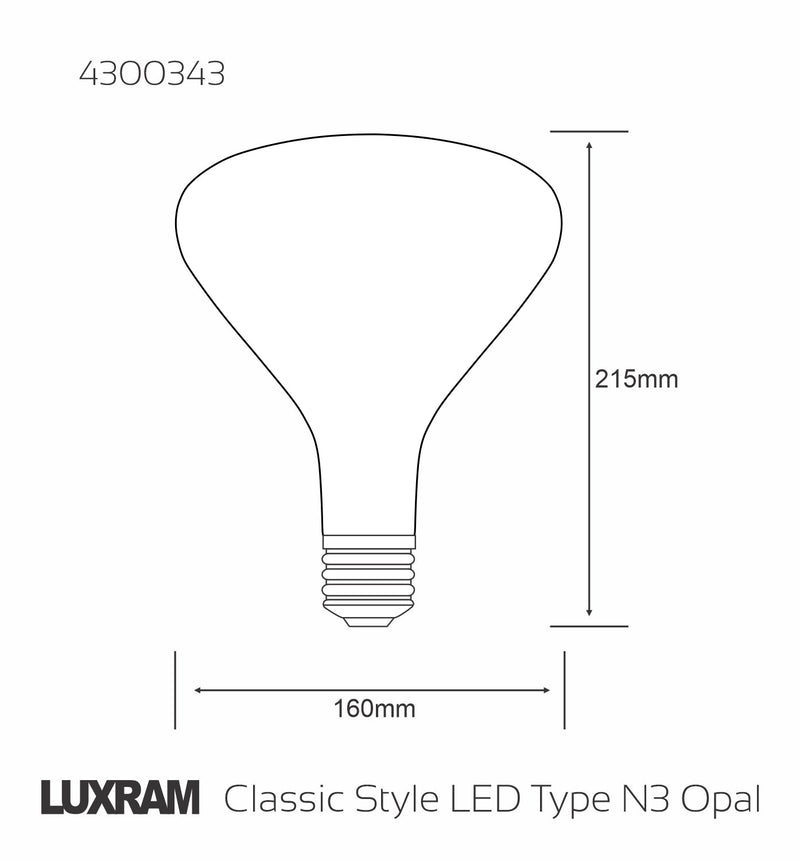 Luxram Classic Style LED Type N3 E27 Dimmable 220-240V 4W 2700K, 320lm, Opal Finish, 3yrs Warranty • 4300343