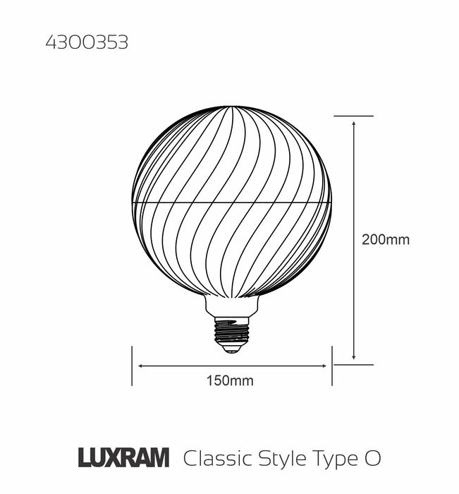 Luxram Classic Style LED Type O E27 Dimmable 220-240V 4W 2700K, 320lm, Opal Finish, 3yrs Warranty • 4300353