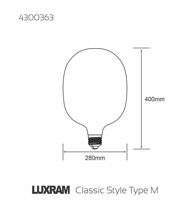 Luxram Classic Style LED Type M E27 Dimmable 220-240V 4W 2700K, 320lm, Opal Finish, 3yrs Warranty • 4300363