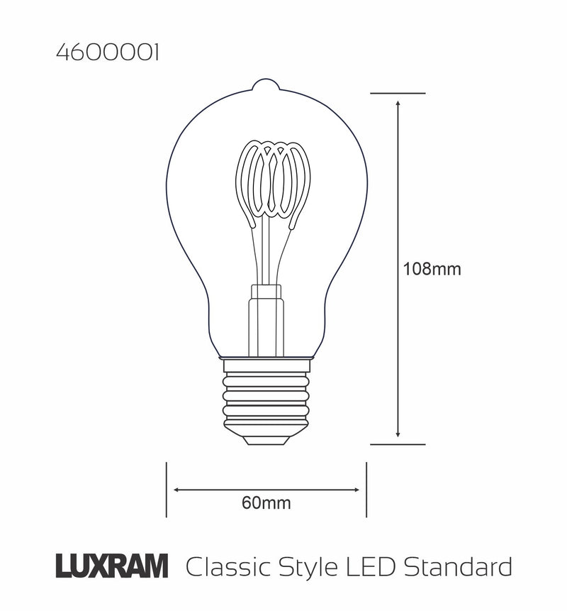 Luxram Classic Style LED Standard E27 Dimmable 220-240V 4W 2100K, 120lm, Smoke Finish, 3yrs Warranty • 4600001