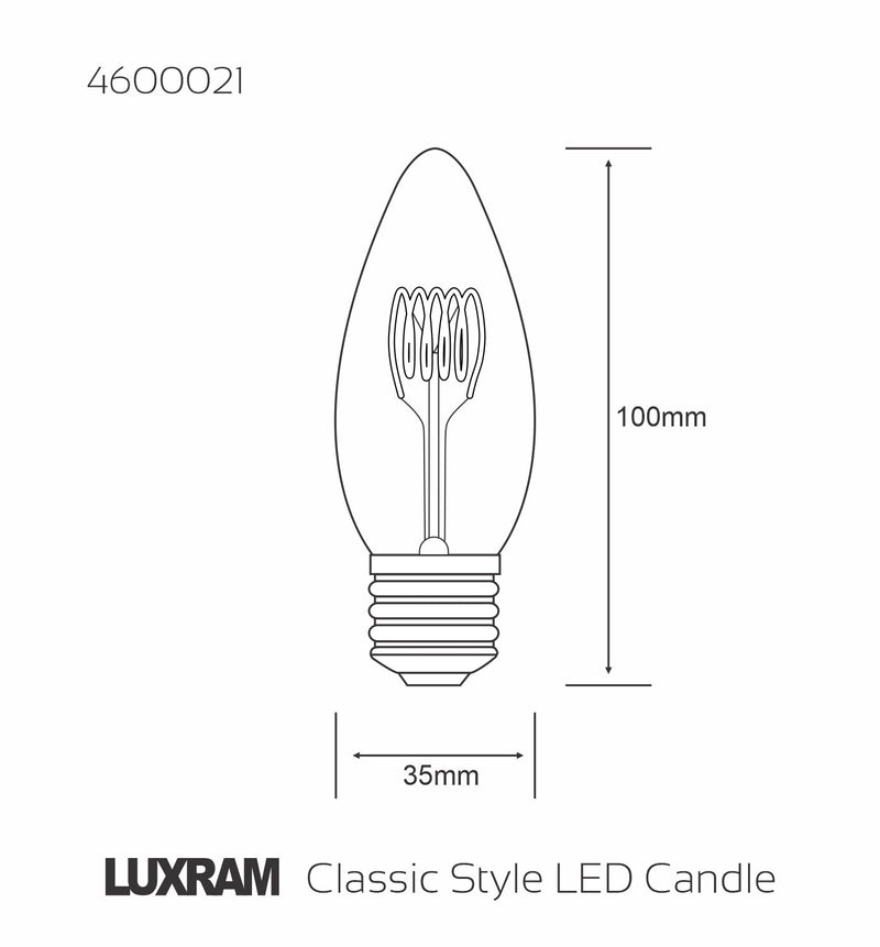 Luxram Classic Style LED Candle E27 Dimmable 220-240V 3W 2100K, 120lm, Smoke Finish, 3yrs Warranty • 4600021