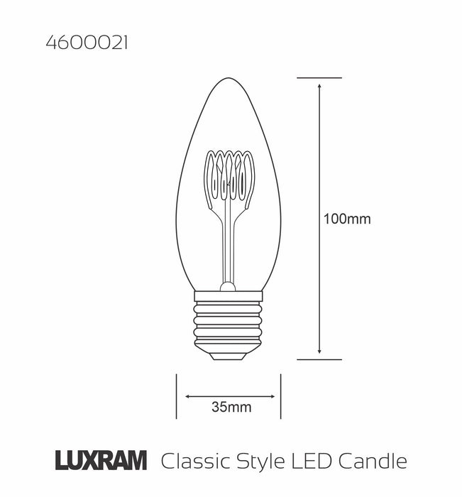 Luxram Classic Style LED Candle E27 Dimmable 220-240V 3W 2100K, 120lm, Smoke Finish, 3yrs Warranty • 4600021