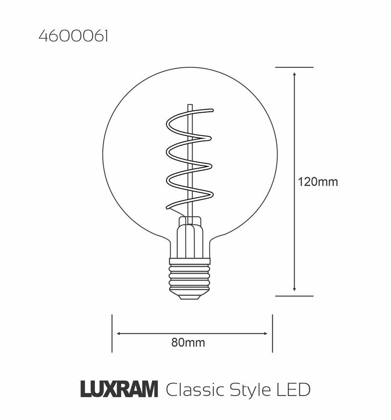 Luxram Classic Style LED 80mm E27 Dimmable 220-240V 4W 2100K, 120lm, Smoke Finish, 3yrs Warranty • 4600061