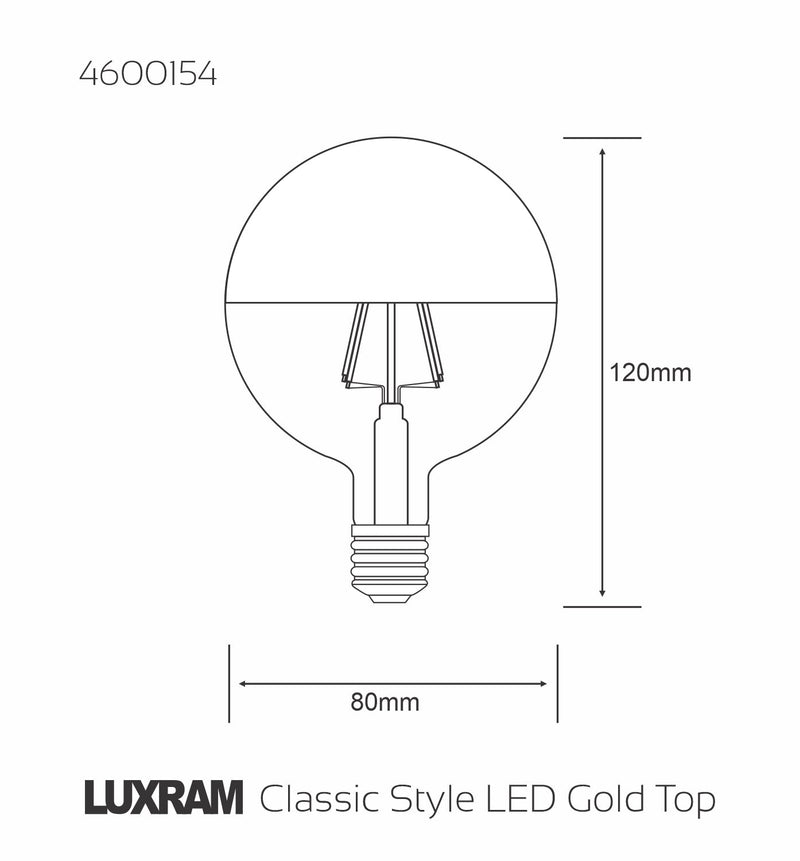 Luxram Classic Deco LED Gold Top 80mm E27 Dimmable 220-240V 4W 2700K, 330lm, Gold/Clear Finish, 3yrs Warranty • 4600154