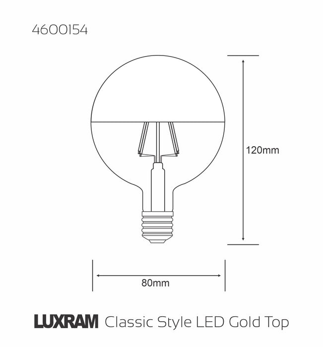 Luxram Classic Deco LED Gold Top 80mm E27 Dimmable 220-240V 4W 2700K, 330lm, Gold/Clear Finish, 3yrs Warranty • 4600154