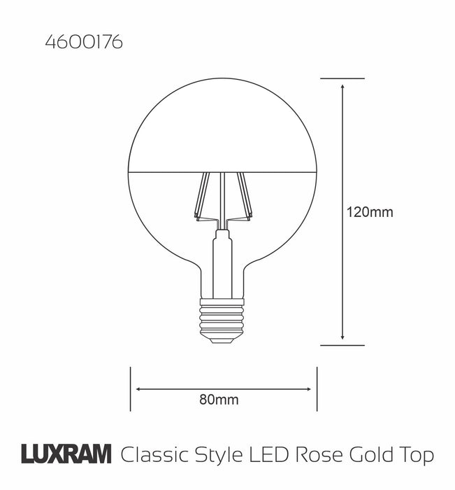 Luxram Classic Deco LED Rose Gold Top 80mm E27 Dimmable 220-240V 4W 2700K, 330lm, Rose Gold/Clear Finish, 3yrs Warranty • 4600176