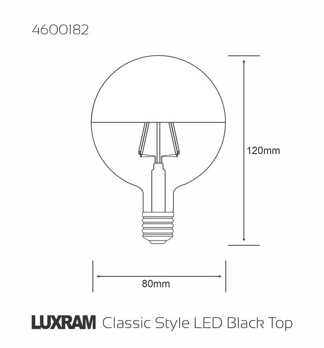 Luxram Classic Deco LED Black Top 80mm E27 Dimmable 220-240V 4W 2700K, 330lm, Black/Clear Finish, 3yrs Warranty • 4600182