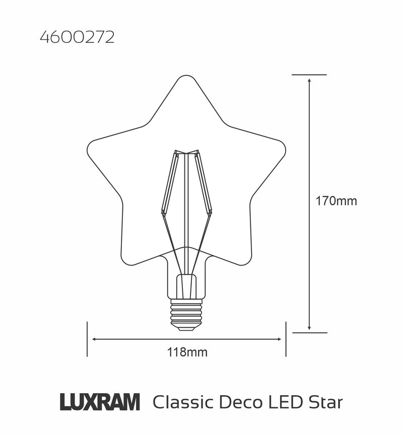 Luxram Classic Style LED Star E27 Dimmable 220-240V 4W 2100K, 200lm, Amber Finish, 3yrs Warranty • 4600272