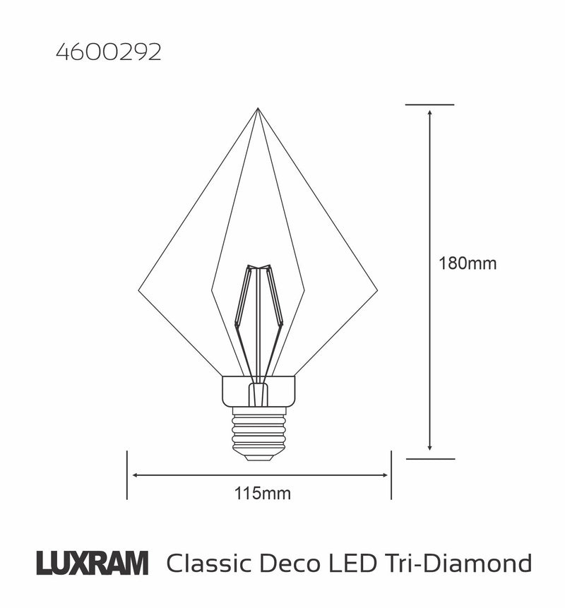 Luxram Classic Style LED Tri-Diamond E27 Dimmable 220-240V 4W 2100K, 200lm, Amber Finish, 3yrs Warranty • 4600292