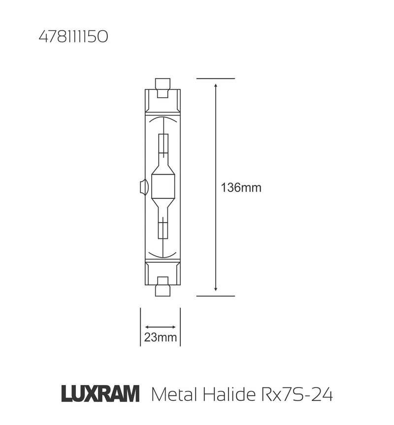 Luxram  Metal Halide Rx7S-24 Clear 150W 3000K HID  • 478111150