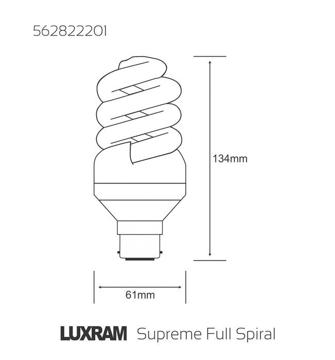 Luxram  Supreme Full Spiral B22 20W 2700K Compact Fluorescent  • 562822201