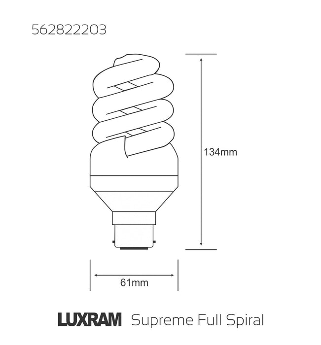 Luxram  Supreme Full Spiral B22 20W 6400K Compact Fluorescent  • 562822203