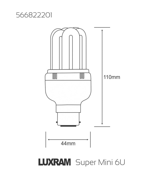 Luxram  Supermini 6U B22 2700K 20W Compact Fluorescent  • 566822201