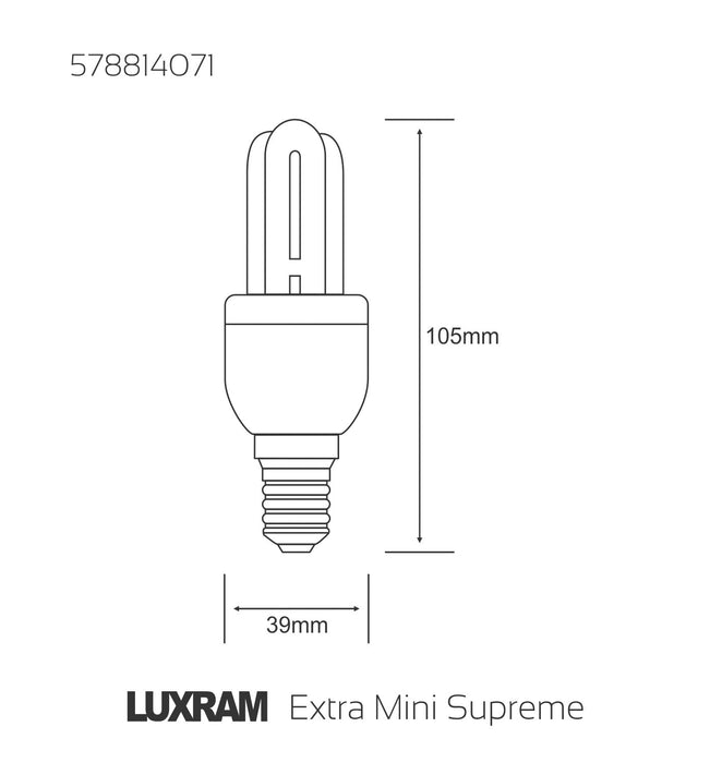 Luxram  Extra Mini Supreme 3U E14 7W 2700K Compact Fluorescent  • 578814071