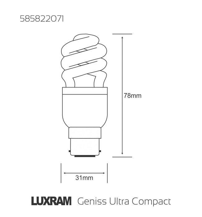 Luxram  Geniss Ultra Compact 2700K B22 7W Fluorescent  • 585822071