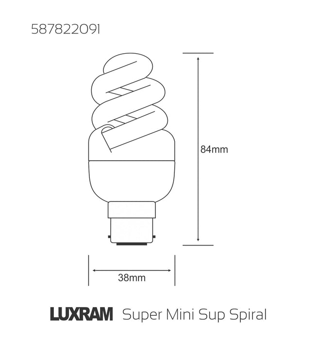 Luxram  Super Mini Supreme Spiral B22 9W 2700K Compact Fluorescent  • 587822091