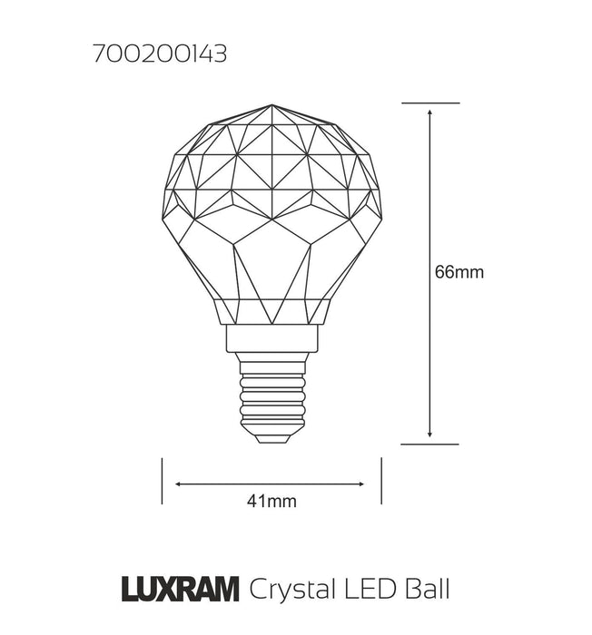 Luxram  CrystaLED Ball E14 3W Warm White 3000K, 300lm, Clear Crystal Finish, 3yrs Warranty • 700200143