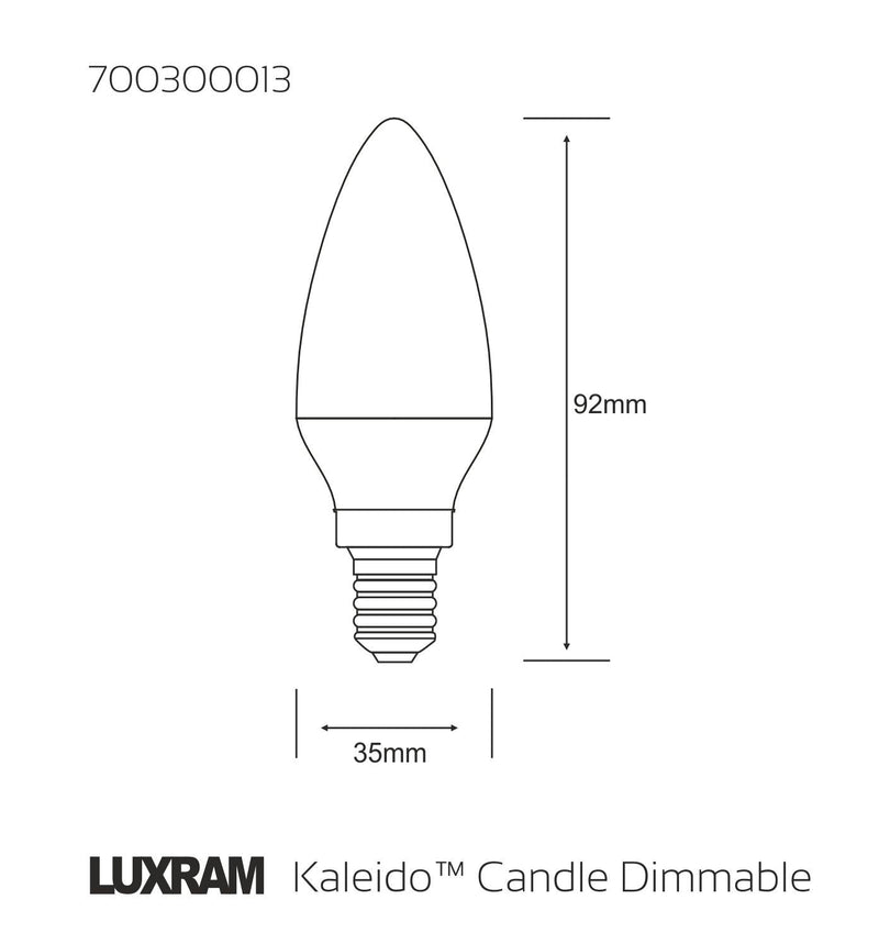 Luxram Kaleido LED Candle E14 Dimmable 3.5W Warm White 3000K, 250lm, Chrome Finish, 3yrs Warranty • 700300013